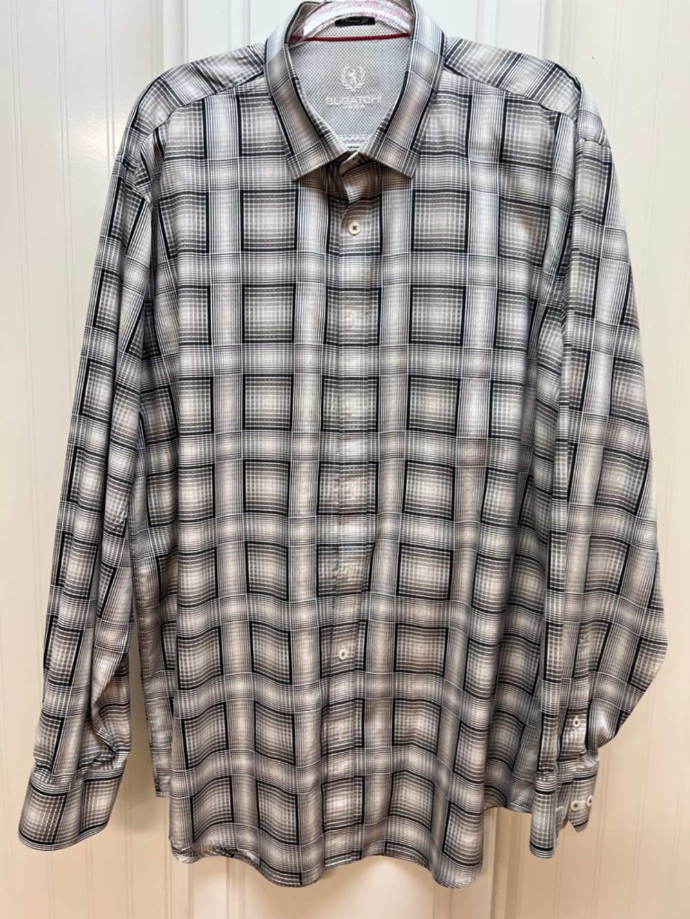 Bugatchi Black and White Plaid Long Sleeve Dress Shirt